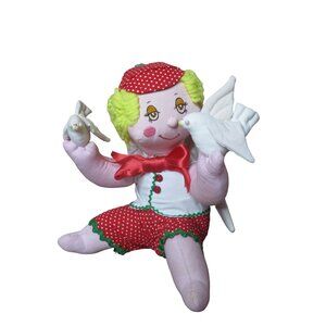 Plush Stuffed Angel holding 2 doves - 9.5" Sitting Vintage